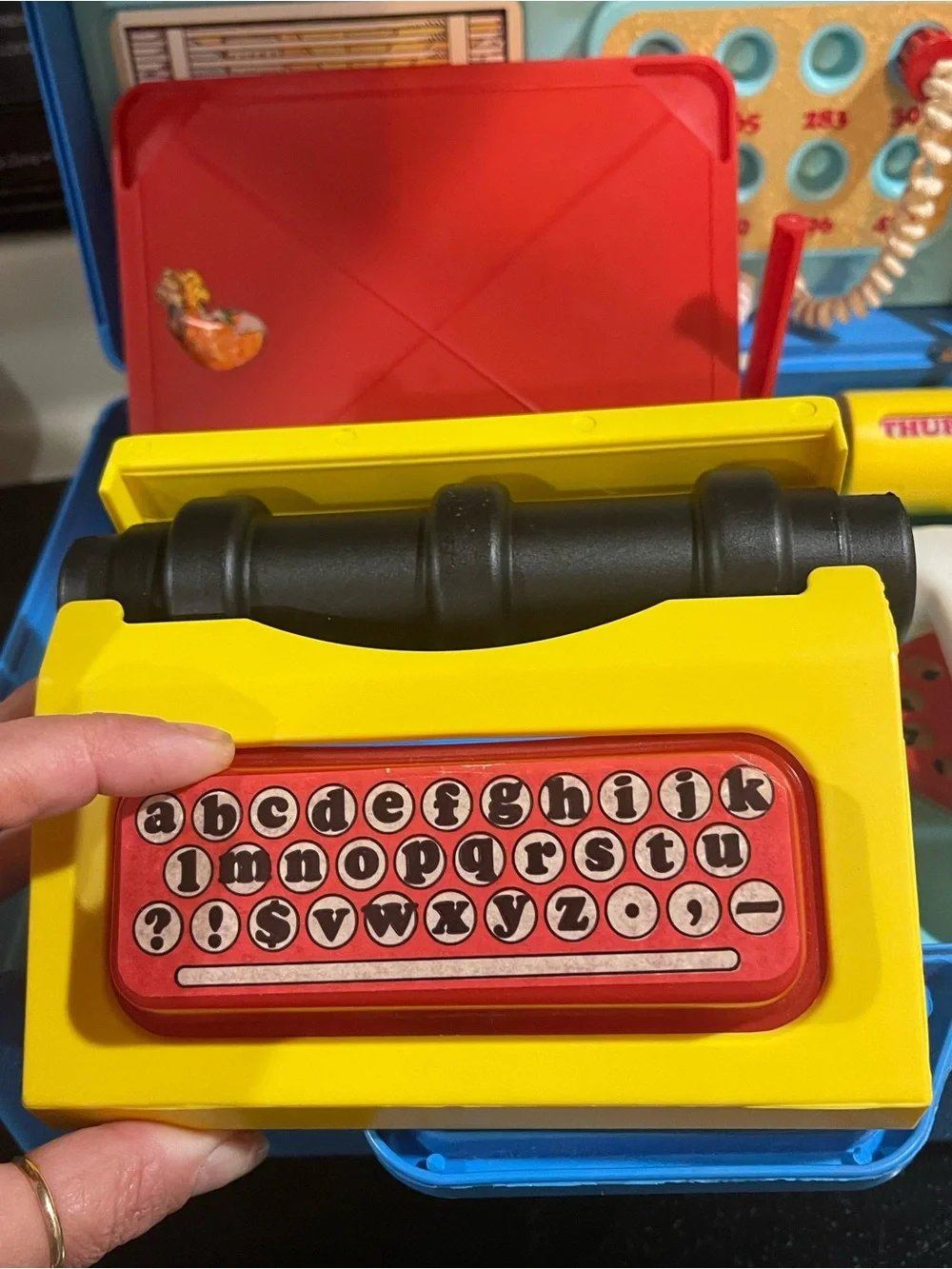 Creative Playthings L'il Boss Toy Desk Playset Typewriter Rotary Phone Clock vtg